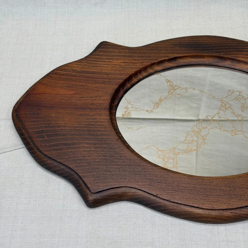 Vintage Wood Wall Mirror Gold Foxed Mirror Retro 70s Gold Accent Decor MCM